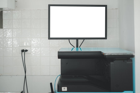 Blank screen display modern printer in office, Blank screen for product display.の写真素材