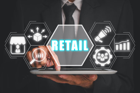 Retail concept, Businessman using digitla tablet with retail icon on virtual screen.の写真素材