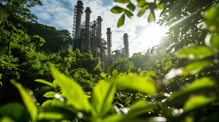 Green factory industry for good environment ozone air low carbon footprint production concept, Ai generated.の素材