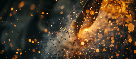 A close up of a fire with a lot of sparks flying out of it. The fire is very bright and the sparks are scattered all over the sceneの素材