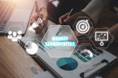 Market segmentation concept, Business team analyzing income charts and graphs on office desk with...