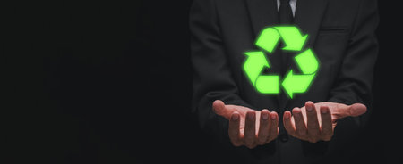 ESG, environment social governance concept, Businessman hands holding ESG icon on virtual screen, Business cooperation for a sustainable environment.World sustainable environment concept.の写真素材