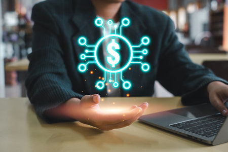 Futuristic Initial Coin Offering (ICO) concept showcasing digital currency symbol and advanced technology interface for blockchain and cryptocurrency investments.の写真素材