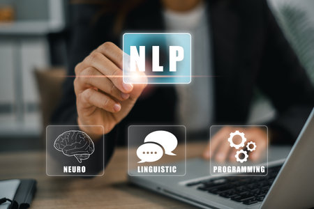 Visual representation of Neuro Linguistic Programming with digital icons and human interaction in a business setting.の写真素材