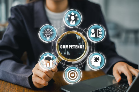 Visual representation of competence with business icons, highlighting skill development and career...