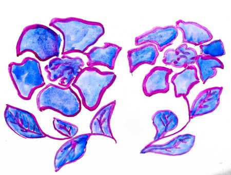 abstract blue purple floral watercolor flowers paint picture isoの写真素材