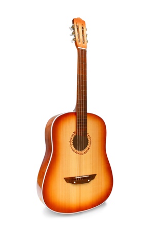 acoustic classical guitar isolated on whiteの写真素材