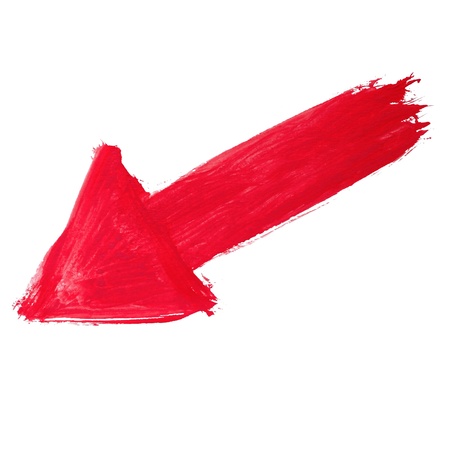 paint brush red arrow pointer watercolor texture stroke color isolated on white backgroundの写真素材