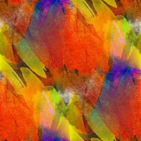 seamless painting orange red yellow watercolor blue with bright brushstrokes and blotchesの写真素材