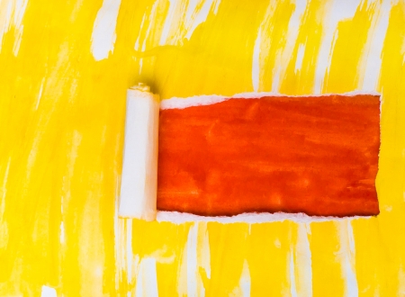 torn paper yellow texture watercolor with space for your messageの写真素材