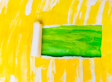 yellow torn paper  texture watercolor with space for your messageの写真素材