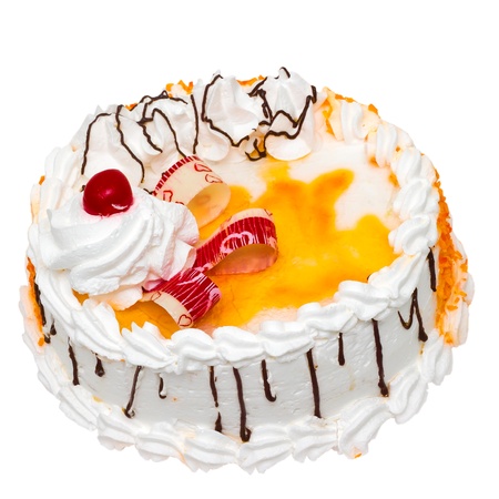 cake birthday with cherry creamの写真素材