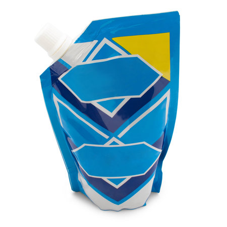blue packaging evaporated milk isolated white background