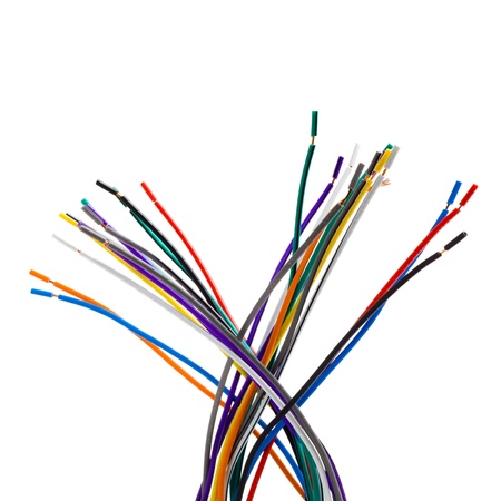 network colored wires isolated on white backgroundの写真素材