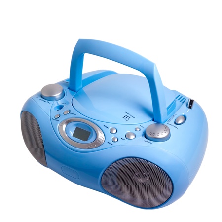 blue stereo radio boom box recorder CD mp3 isolated の写真素材