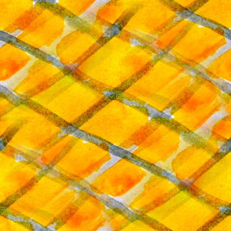 abstract yellow gray grid watercolor art seamless texture hand painted backgroundの写真素材