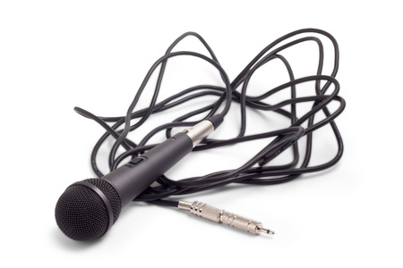 microphone black jack with cord isolated on white backgroundの写真素材