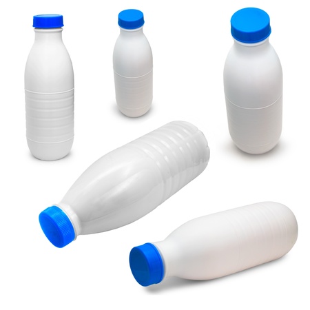 milk set white isolated bottle plastic full background dairy heaの写真素材