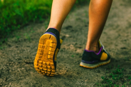 sports shoes large female legs running, exercising and walking,.fitness