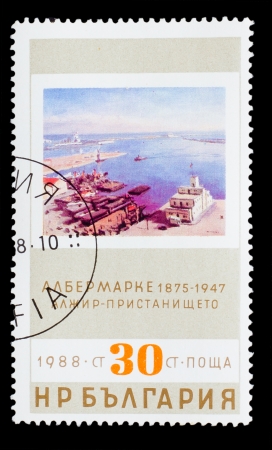 BULGARIA - CIRCA 1988: A stamp printed by BULGARIA, Albert Marquet 1875-1947, Algeria port, circa 1988の写真素材