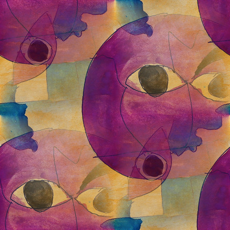 frame picture violet, dark blue, yellow  palette graphic seamless style texture watercolor background artist artworkの写真素材