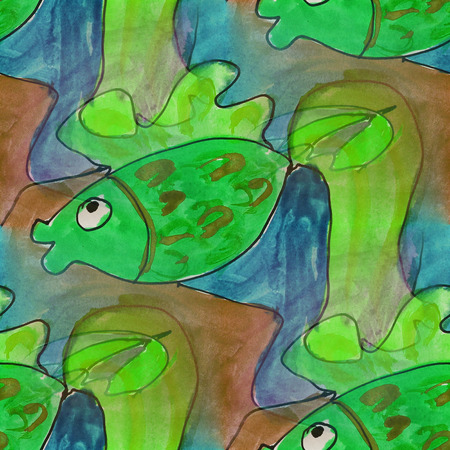 art seamless green fish contemporary texture watercolor unusual wallpapersの写真素材