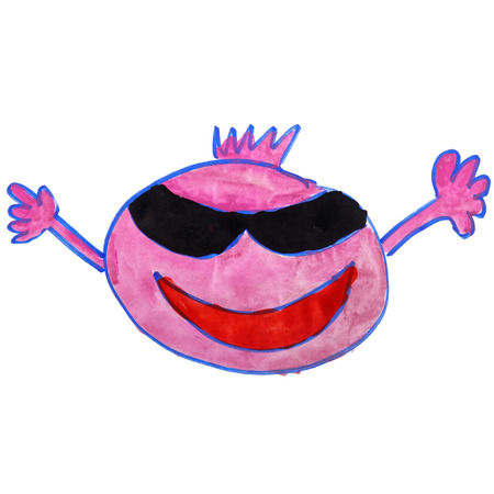 watercolor drawing kids cartoon smiley on white backgroundの写真素材