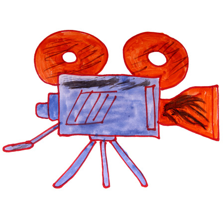 watercolor drawing kids cartoon video camera on a white backgrouの写真素材