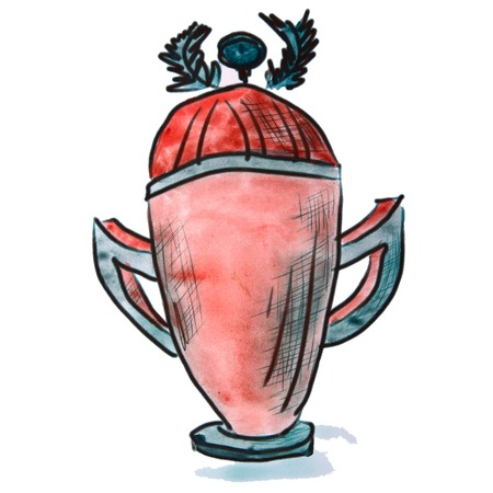 watercolor cup red cartoon figure, isolated on white backgroundの写真素材