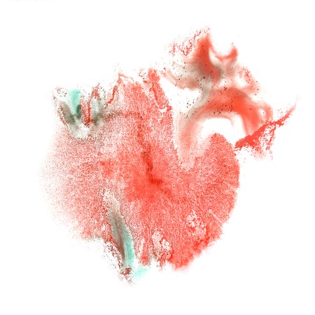 ink green, red blot splatter background isolated on white hand pの写真素材