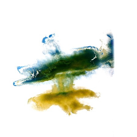 stain with watercolour green, yellow paint stroke watercolor isolatedの写真素材