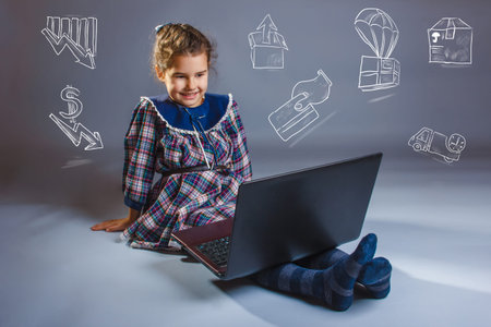 teen girl buys goods online store surprised  credit  card Payment Shipping parcels  infographics