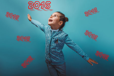 girl teen  her arms flying inscription 2016, two thousand fifteenth year