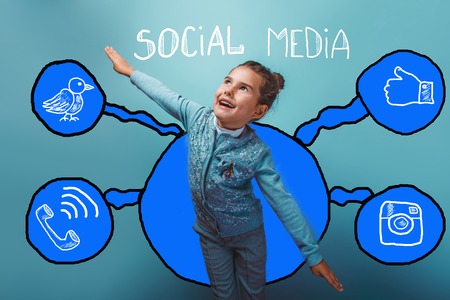 baby girl flying spread arms social media infographics sketch Internetの写真素材