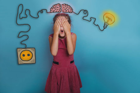 Teen girl covered her face with surprise initiation charge charging cord plug wires and sketch...
