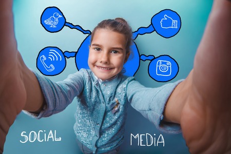 girl smiling hands photographed social media infographics sketch Internetの写真素材