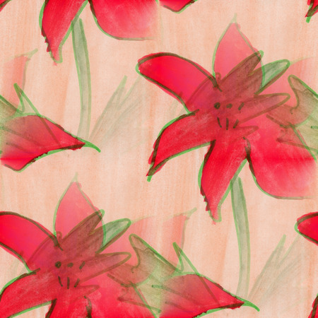 watercolor  flowers seamless pink red handmade wallpaper backgroundの写真素材