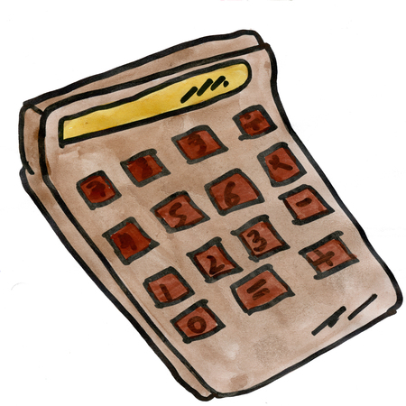 Brown calculator isolated on white background cartoon watercolorの写真素材