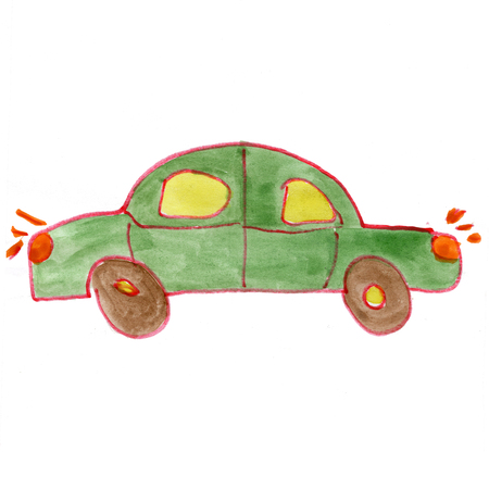 car isolated on white background cartoon watercolorの写真素材
