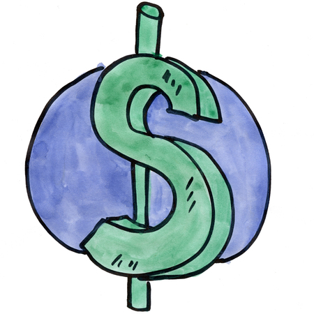 Dollar green isolated on white background cartoon watercolorの写真素材