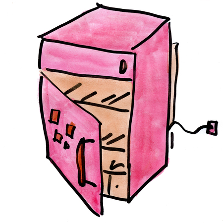 Pink refrigerator isolated on a white background cartoon watercolorの写真素材
