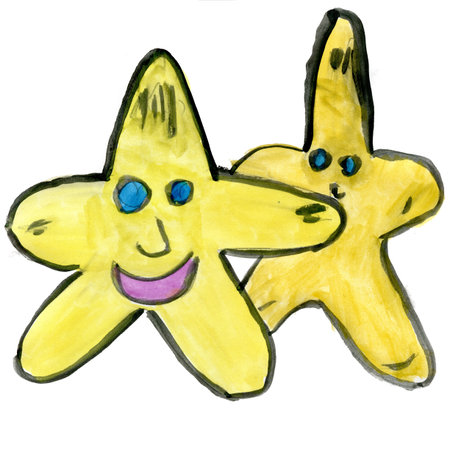 stars with faces isolated on white background cartoon watercolorの写真素材