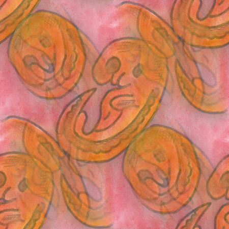 Seamless  human embryos abstract art watercolor handmade wallpaper textureの写真素材