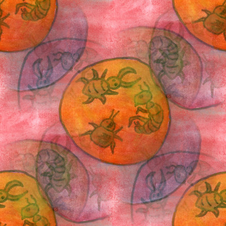 Seamless  flea parasites abstract art watercolor handmade wallpaper textureの写真素材
