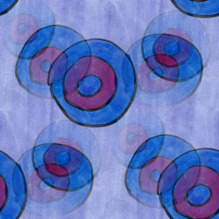Seamless  blue violet circle watercolor handmade wallpaper textureの写真素材