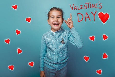 girl adolescence finger lifted upwards and laughs Valentine celebration cartoon sketchの写真素材