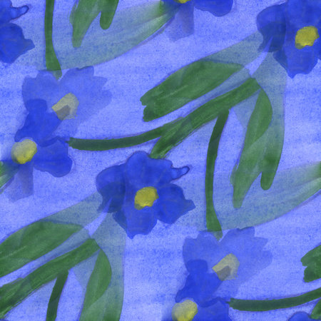 watercolor  flower pattern violet blue seamless floral background illustration spring  wallpaper vintage art flowersの写真素材