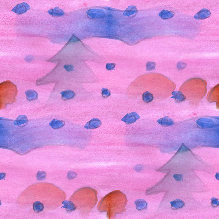 watercolor  tree purple blue flower pattern seamless floral background spring illustration wallpaper vintage art flowersの写真素材