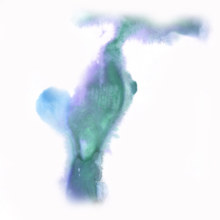 ink abstract  watercolor blot splash watercolour green blue isolated on white backgroundの写真素材