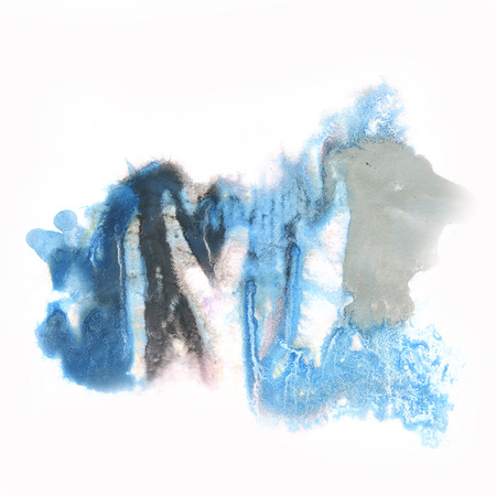ink abstract  watercolor blue blot splash watercolour isolated on white backgroundの写真素材